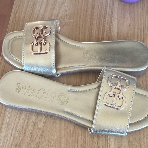 Metallic Gold Slide Sandals with Rose Gold Hardware | NWOT | Sz 8-8.5 - Picture 4 of 9